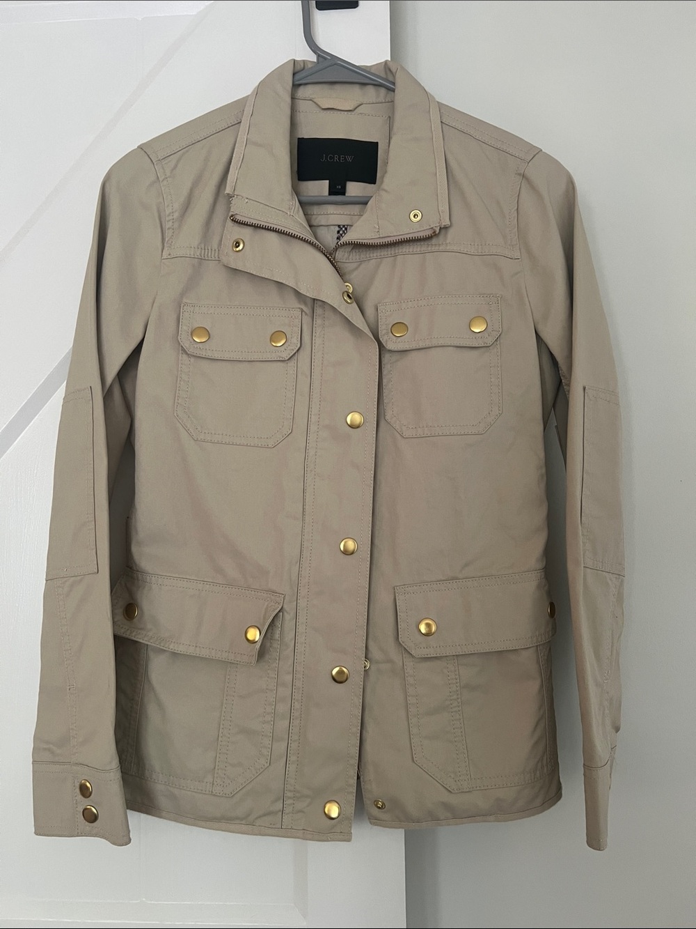 J. Crew Beige Utility Field Jacket with Gold Snap Hardware